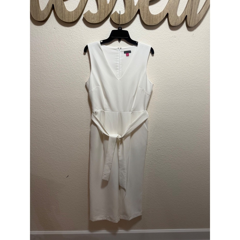 Vince Camuto Womens Ivory White V-Neck Sleeveless Tie Waist Jumpsuit Size 8